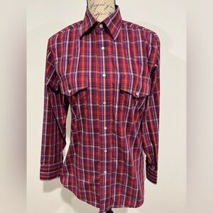 Wrangler Red and Blue Plaid Casual Button Down Shirt
